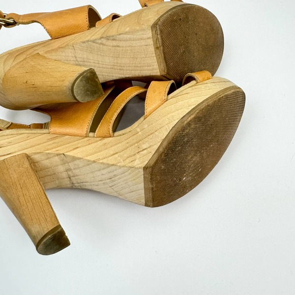 Loeffler Randall Women's Leather Platform Gla Sttappy Wood Sandals Nude Size 7.5 - Picture 8 of 11
